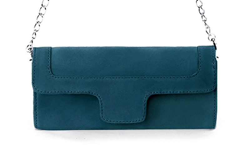 Dress clutch for wedding and parties in peacock blue leather - Profile view